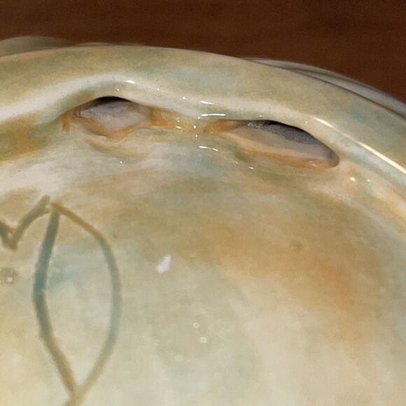 Vtg Light Green 2.5 X 6 Inch Ceramic Cabbage Dip/Condiment Bowl Signed - Picture 5 of 11